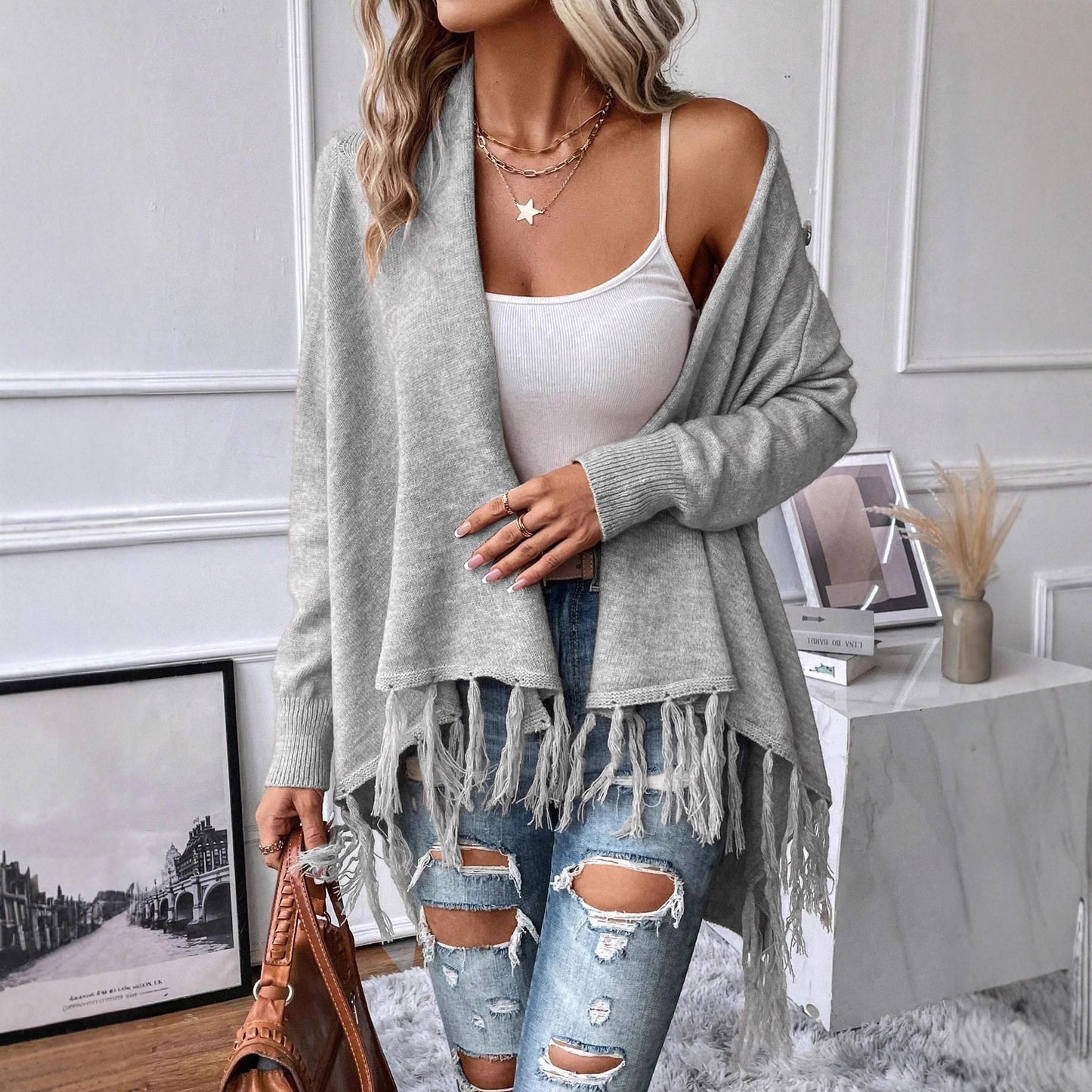 Women's Plus Size New Solid Color Knitted Cardigan