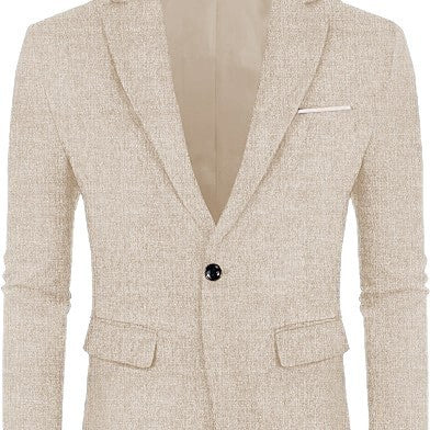 Linen Leisure Single Button Lightweight Business Pure Color Flat Collar Suit Jacket Men