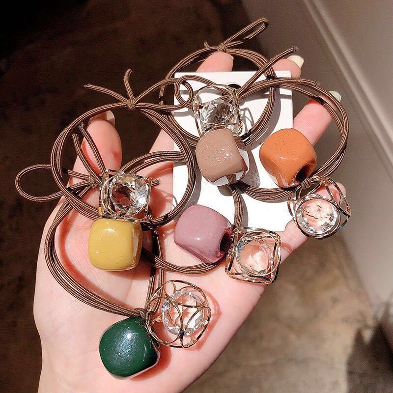 Cherry Hair Tie Hollow Rhinestone Head Rope