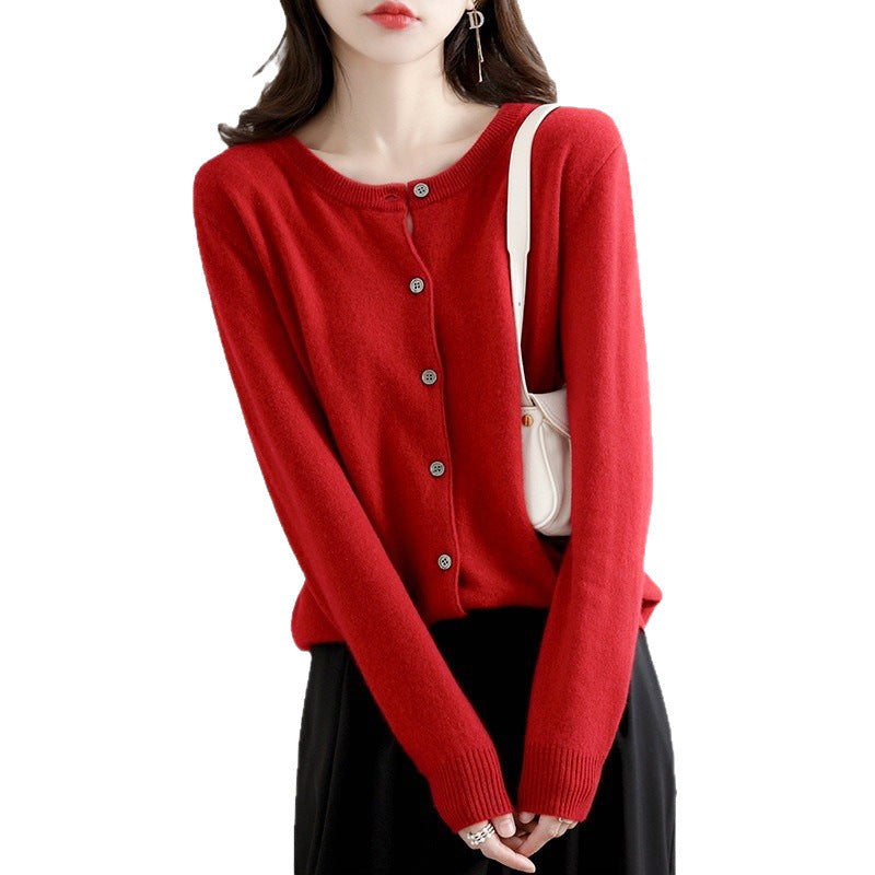 New Thin Round Neck Sweater Coat Short Outer Tops