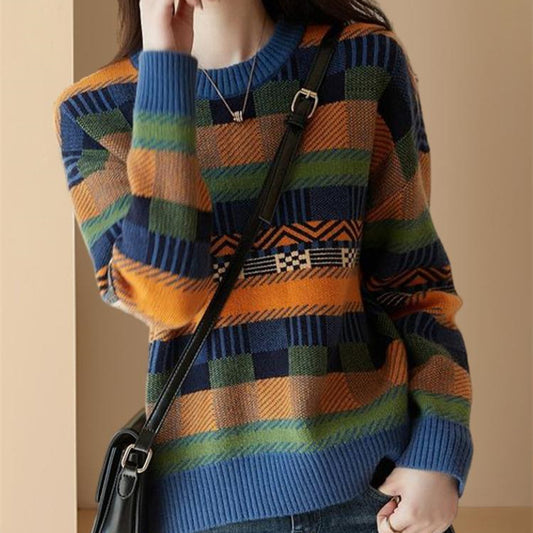 Contrast Color Long Sleeves Knitwear Sweater Coat