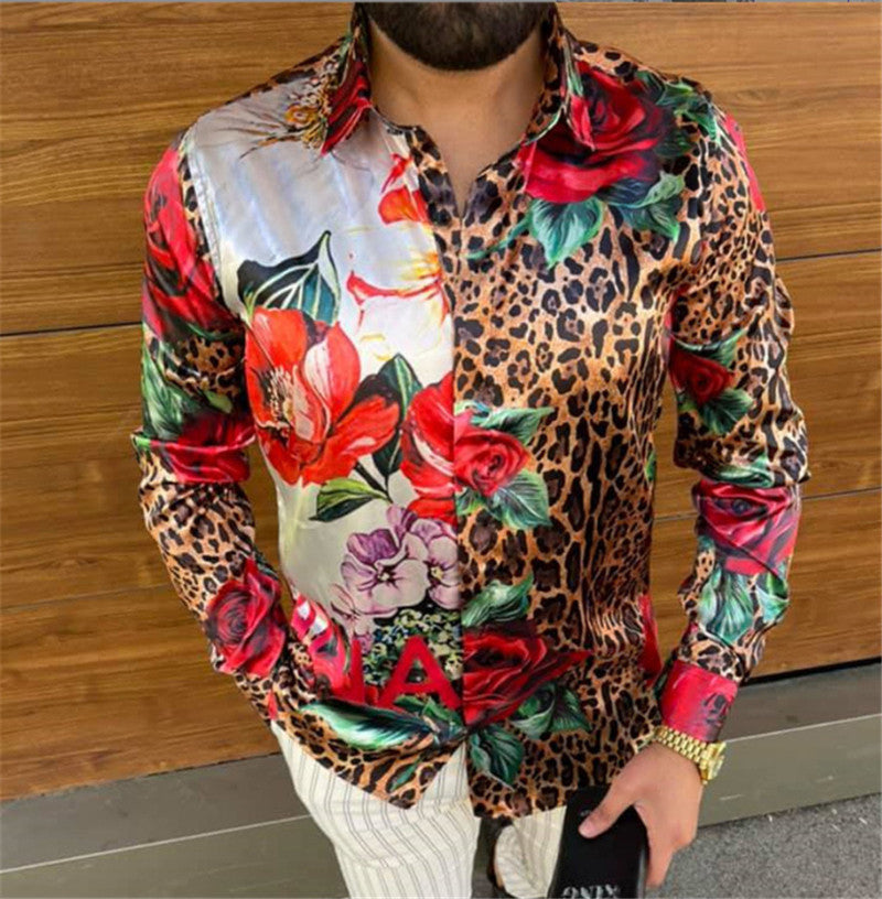 Long Sleeve Shirt Printed Plus Size Men's Top Shirt Cardigan
