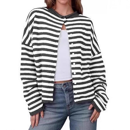 European And American Commuters' Knitted Shirt Soft Glutinous Stripes