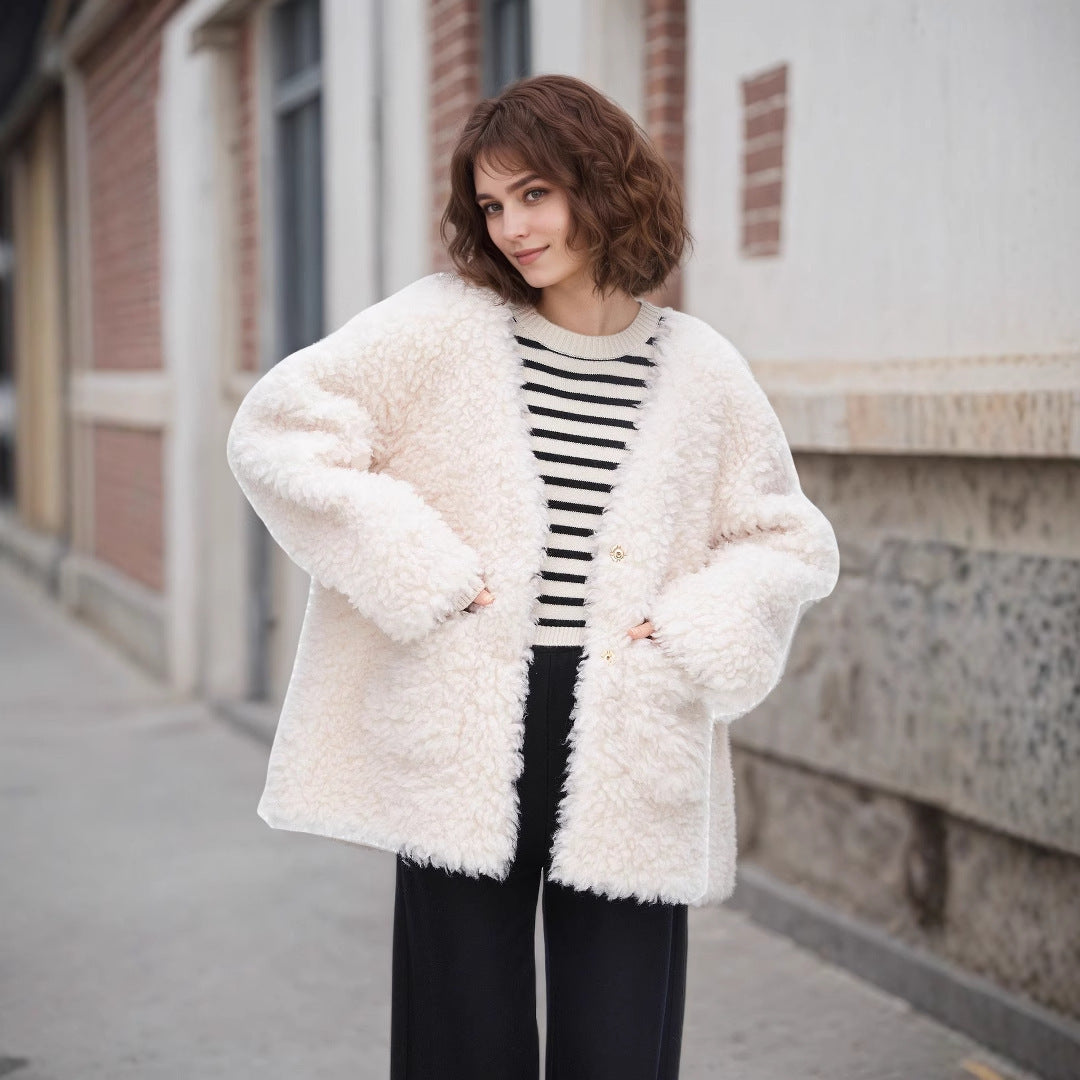 Fashionable Lamb Wool Velvet Padded Thickened Coat