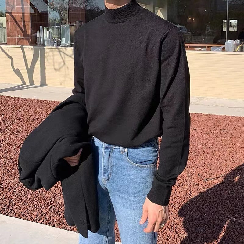 Korean Men's Long Sleeve Warm Mock Neck Sweater