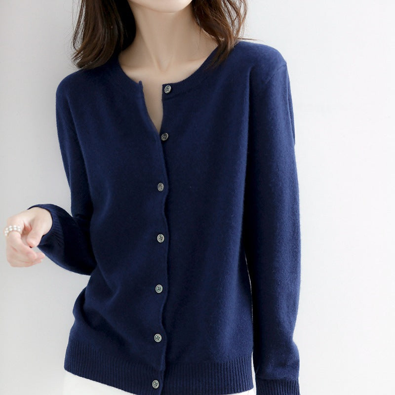 New Thin Round Neck Sweater Coat Short Outer Tops