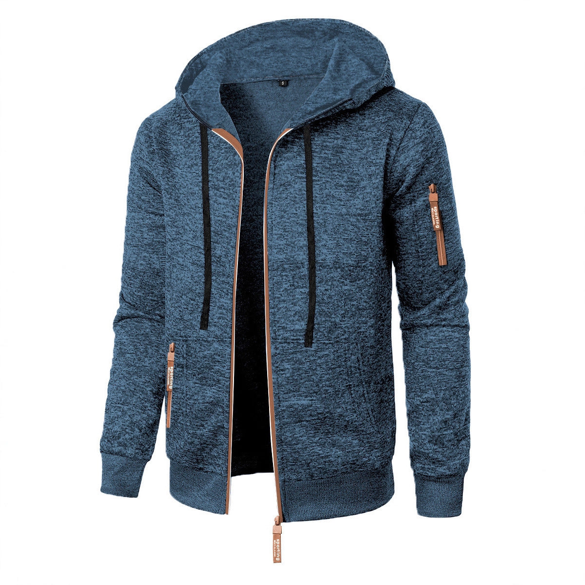 Men's Sports Fitness Casual Jacquard Sweater Hooded Coat