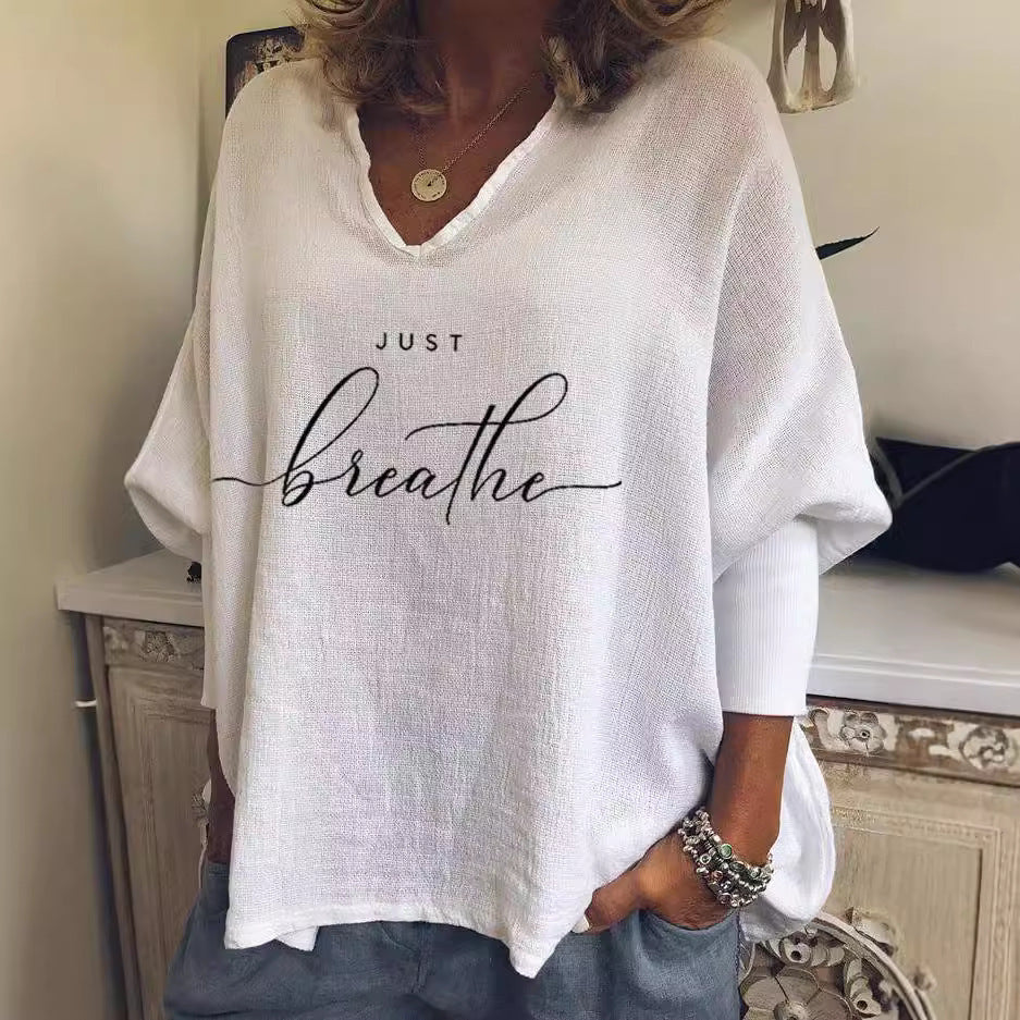 Street Hipster V-neck Long Sleeve Loose Top Summer