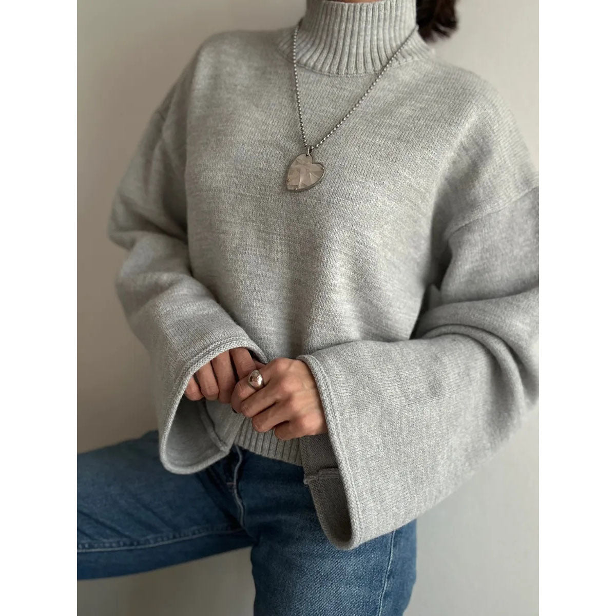 Autumn And Winter Loose Short Solid Color Knitted Top