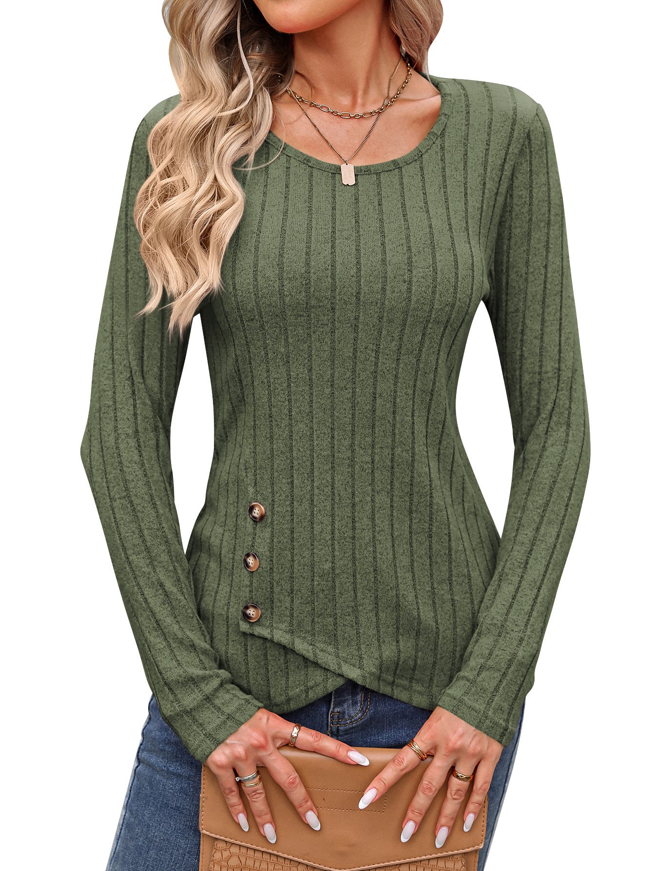 Waist Tight Tight Round Neck Tight Long-sleeved Top
