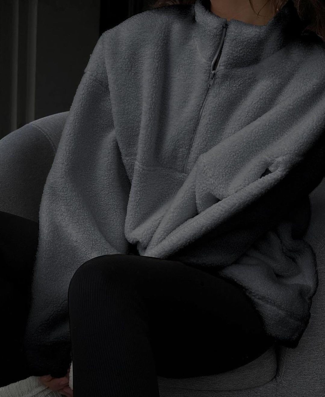 Solid Color European And American Zipper Collar Plush Coat