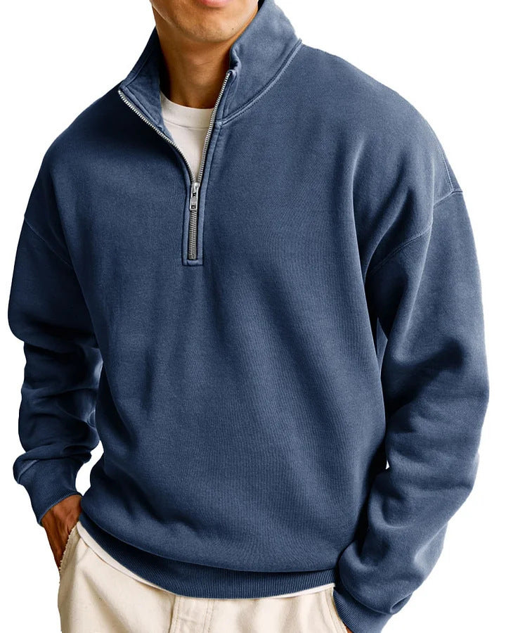 Men's Casual Half Zipped Stand Collar Long-sleeved Sweater