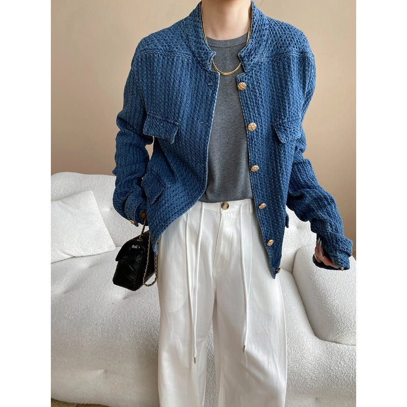 Texture Profile Classic Style Denim Jacket Coat