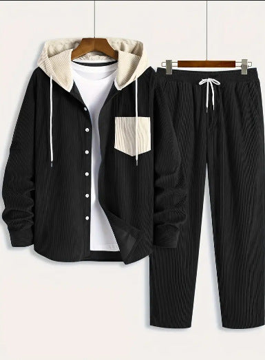 Men's Waffle Hooded Hoodie Trendy Two-piece Suit
