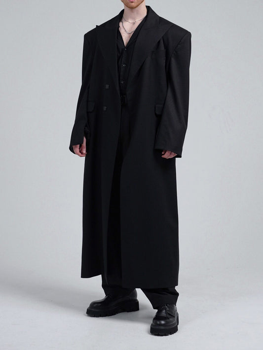 Black Double-breasted Oversized Long Coat
