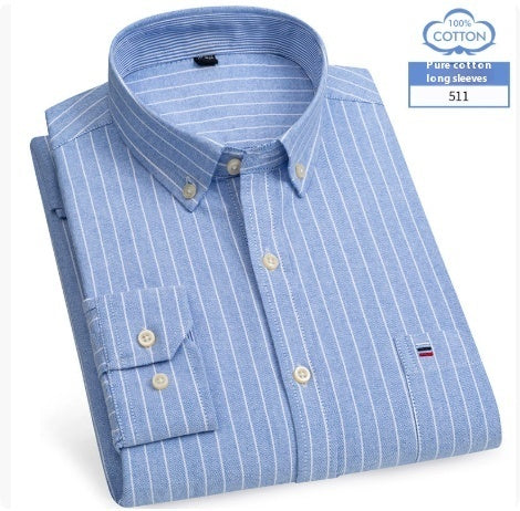 Middle-aged Men's Long Sleeve Pure Cotton Plaid Shirt