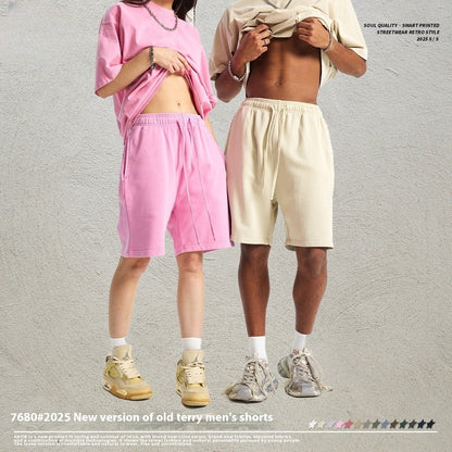 Washed Bi Pattern Dyed Vintage Terry Men's Sports Pure Cotton Shorts
