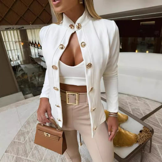 Autumn And Winter Stand-up Collar Slim-fit Long-sleeved Double Breasted Coat
