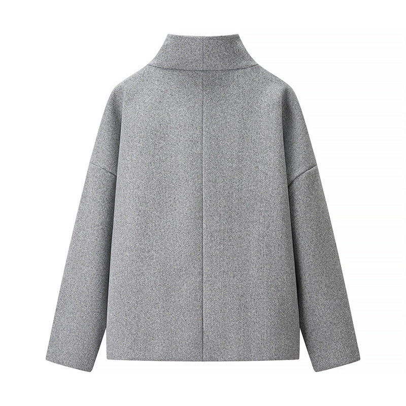 Short Stand Collar Breasted Woolen Coat