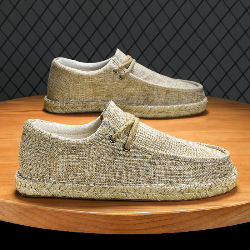 Men's Straw Fisherman Summer Canvas Casual Old Linen Tide Cloth Shoes