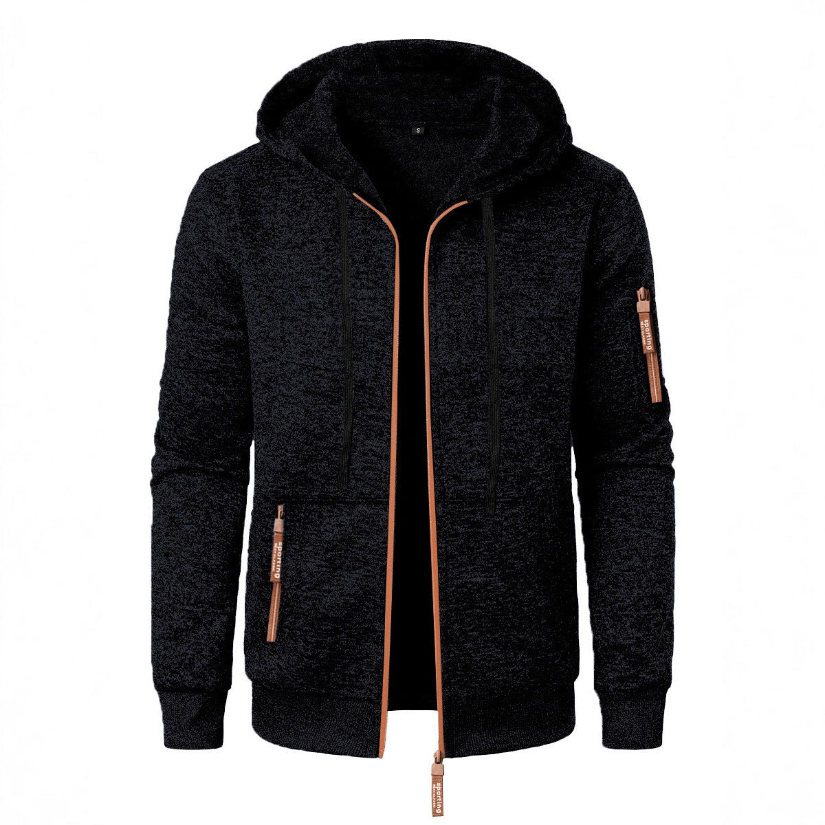 Men's Sports Fitness Casual Jacquard Sweater Hooded Coat