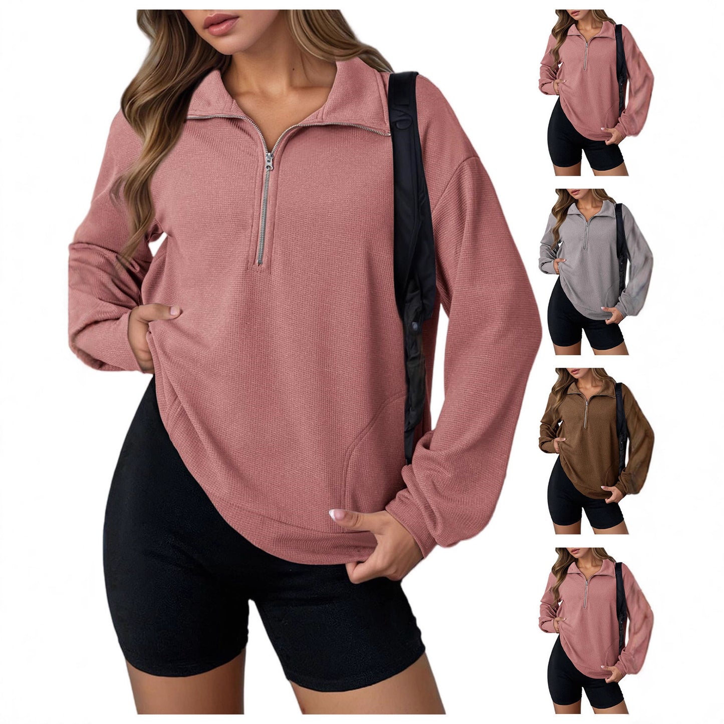 Lapel Sweater Fashion Loose Zip Women's Clothing