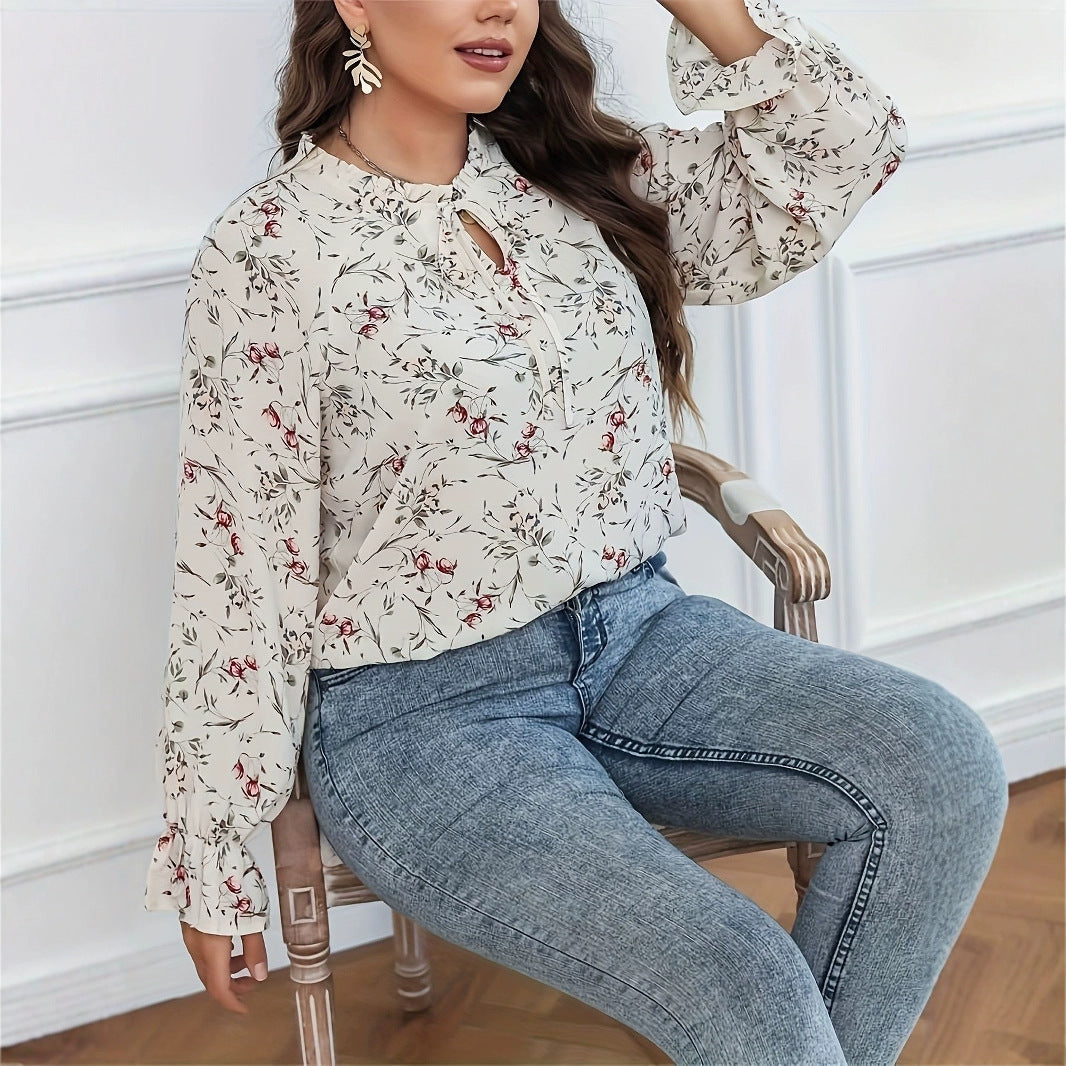 Graceful And Fashionable Printed Lace-up Women's Shirt