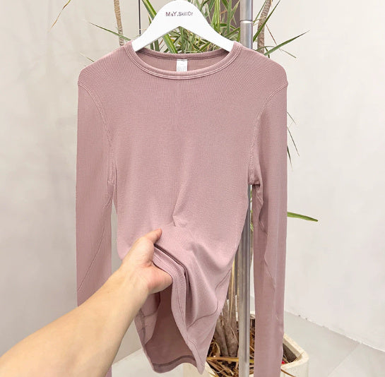 Slim Fit Slimming Round Neck Base Yoga Exercise Top Women