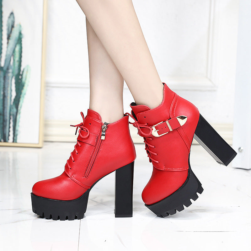 New British Style Chunky Heel Waterproof Platform High Heels