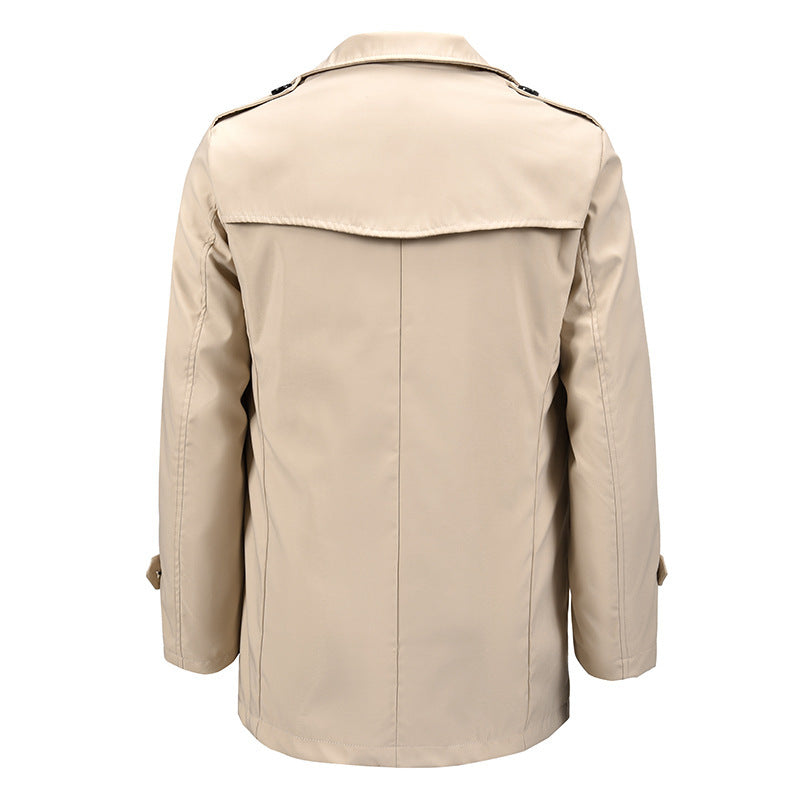 Mid-length Men's Khaki Casual Double-breasted Jacket