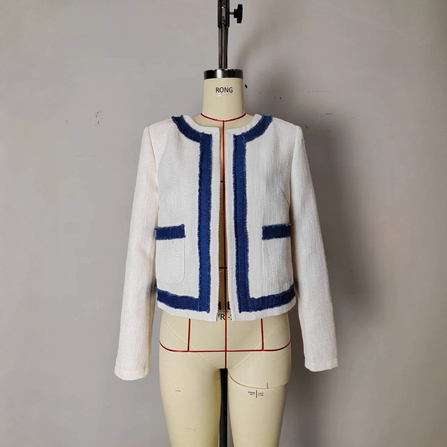 Temperament Crew Neck Retro Raw Edges Design Short Coat