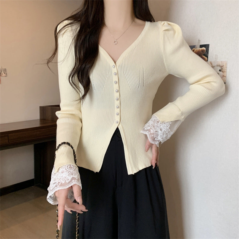 V-neck Slim Fit Slimming Long Sleeves Bottoming Shirt Trendy Top