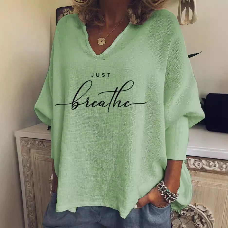 Street Hipster V-neck Long Sleeve Loose Top Summer