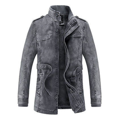 Men's Casual Stand Up Collar Korean Version PU Leather Jacket