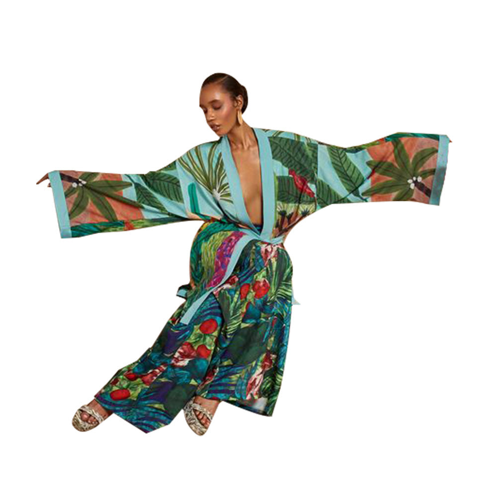 Fashion Women's Wear Kimono Printed INS Trench Coat
