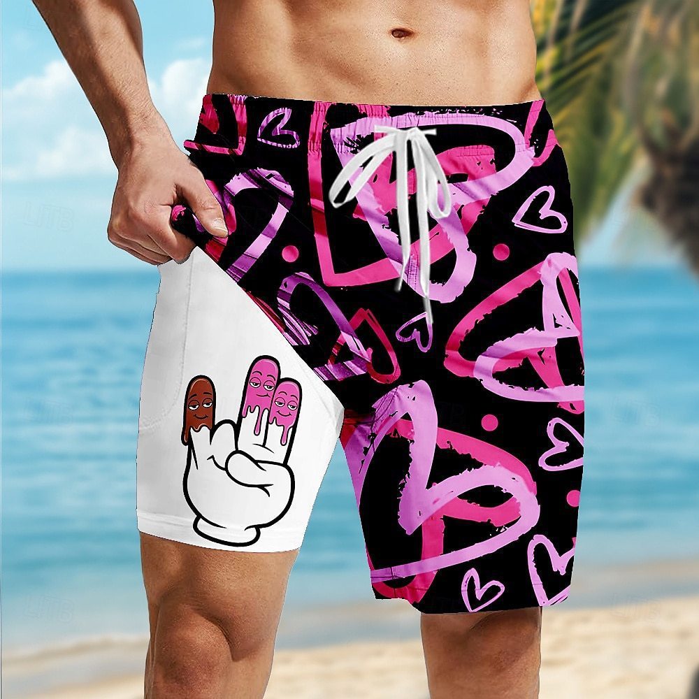 Casual Loose D Printed Double-layer Beach Pants