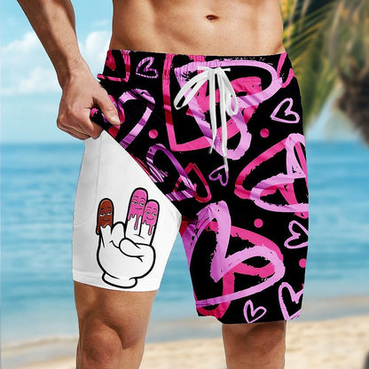 Casual Loose D Printed Double-layer Beach Pants