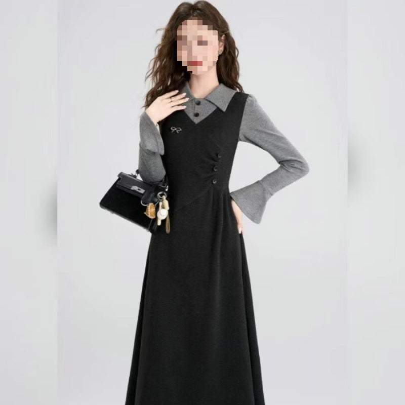 French Retro Knitted Dress High-grade Women's Large Size Long Dress