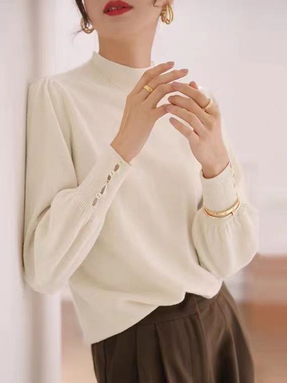 Solid Color Buttons Thin Sweater Bottoming Shirt Top