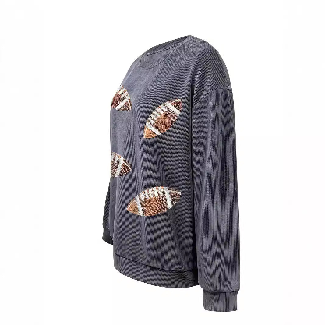 Rugby Graphic Print Crew Neck Long-sleeved Sweater
