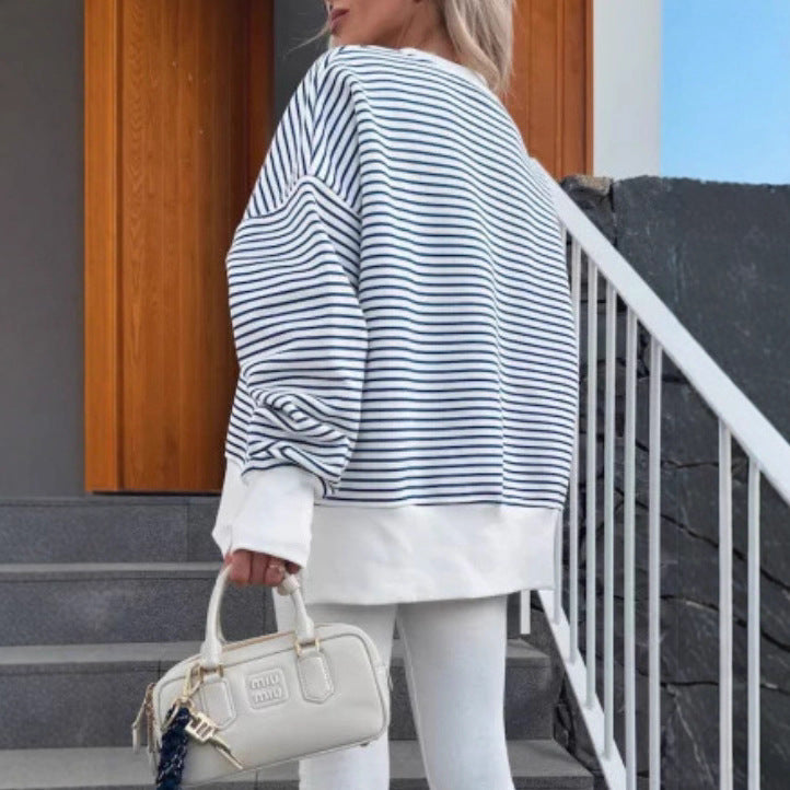 Casual Round Neck Striped Sweater