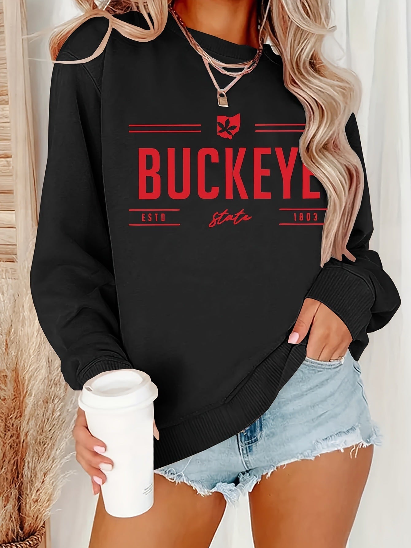 Ohio Pattern Women's Crew Neck Casual Pullover