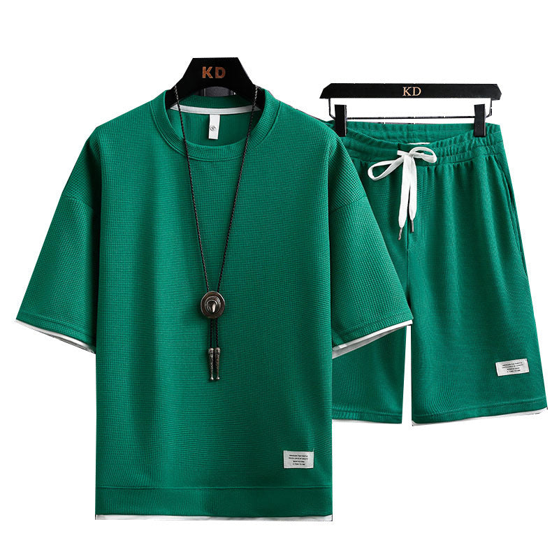 Men's Fashion Simple Short Sleeve T-Shirt Two Piece Set