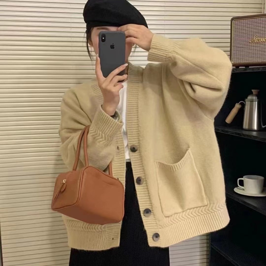 Twist Pocket Women's High-grade Loose Soft Glutinous Sweater Coat