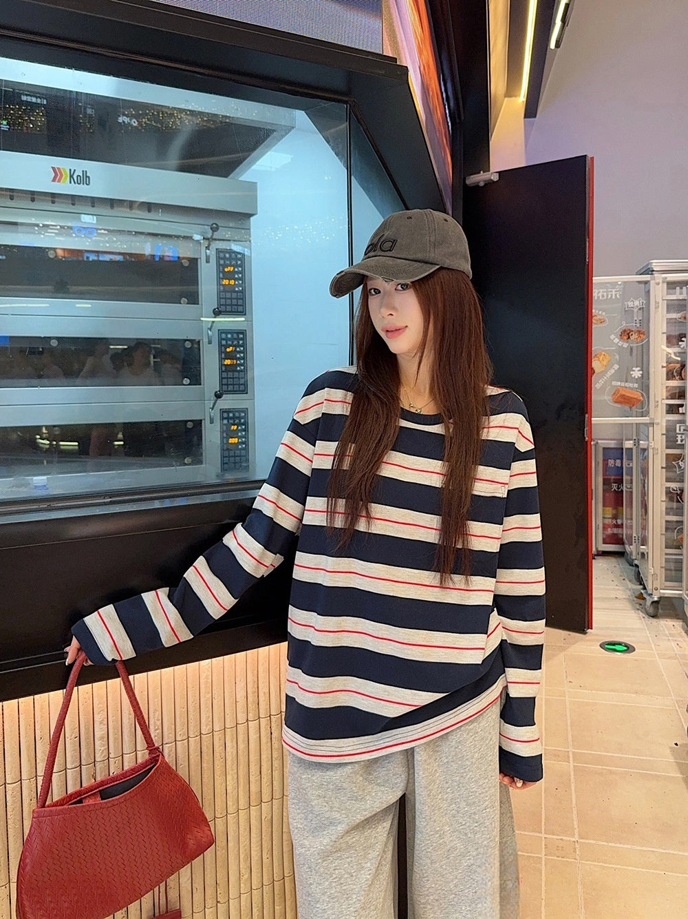 Round Neck Loose Striped Women's Long Sleeve