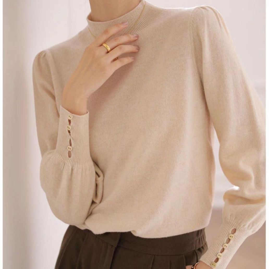 Solid Color Buttons Thin Sweater Bottoming Shirt Top