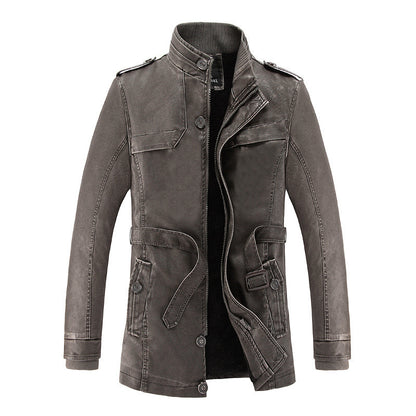 Men's Casual Stand Up Collar Korean Version PU Leather Jacket