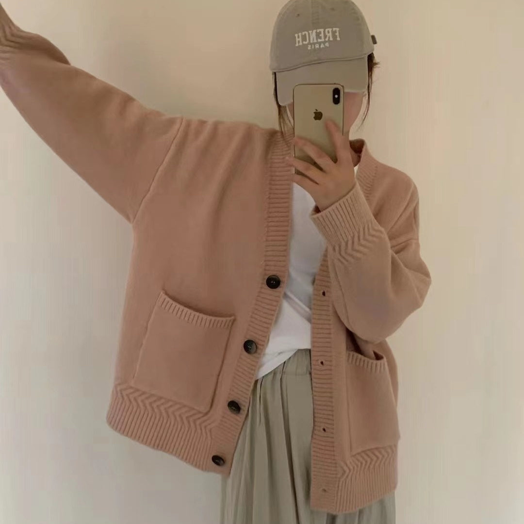 Twist Pocket Women's High-grade Loose Soft Glutinous Sweater Coat