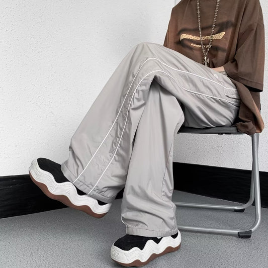 Outdoor Waterproof Men's American High Street Vibe Ice Silk Wide Leg Striped Casual Pants