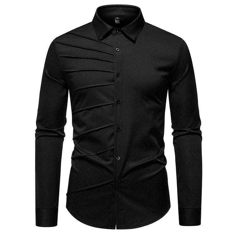 Men's Pleated Design Casual Long-sleeved Shirt